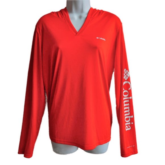 NEW Columbia Omni Shade Hoodie Performance Neon Orange V Neck Long Sleeve L - Picture 1 of 7